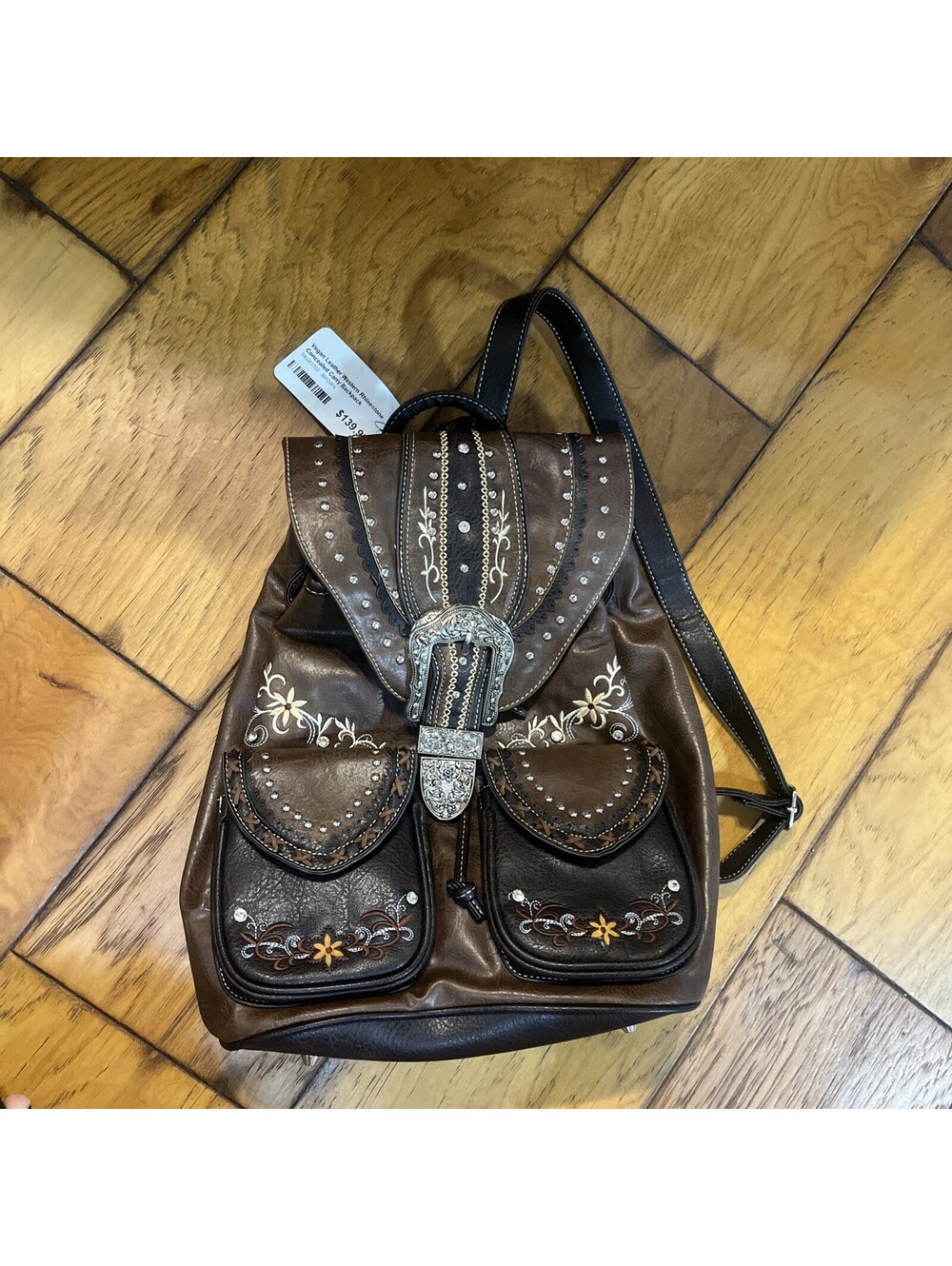 NWT Western Rhinestone Concealed Carry Backpack Vegan Leather Brown